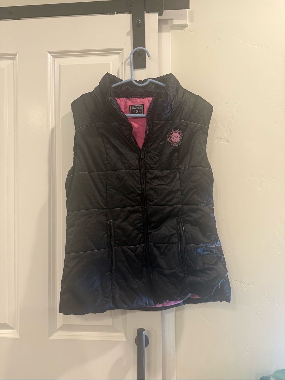 Women’s Black Quilted Vest with Pink Lining